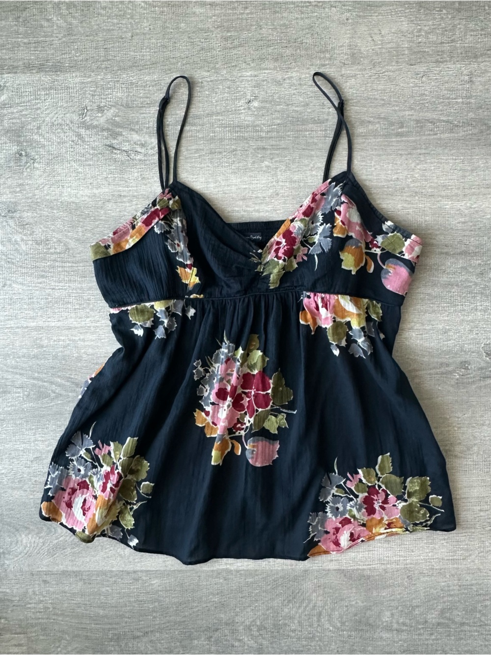 American Eagle Babydoll Floral Spaghetti Strap Cami Top - Navy